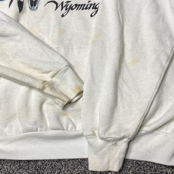 Vintage Wyoming White Hooded Sweatshirt Grunge Bison XL - Picture 7 of 8